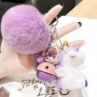 gantungan tas unicorn bulu pompom fluffy